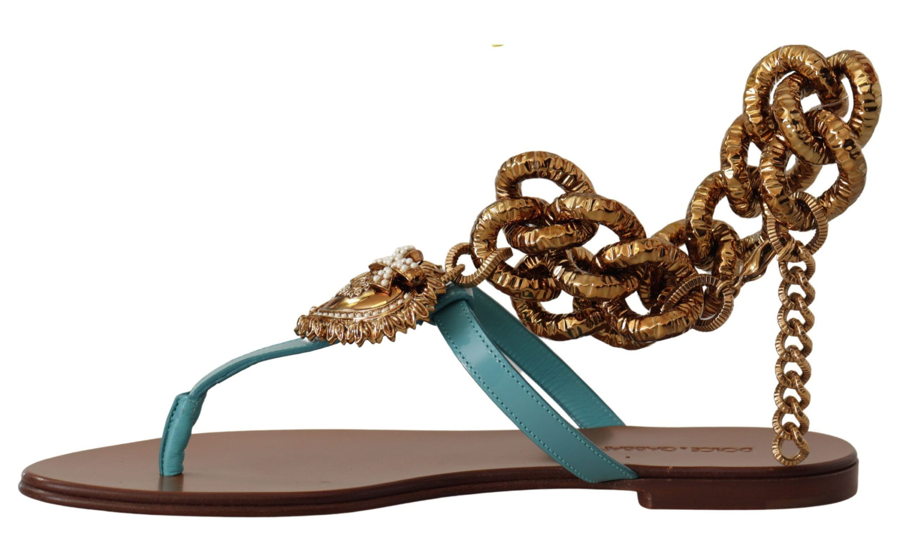 Dolce & Gabbana Blue Leather Devotion Flats Sandals | Regal Royce