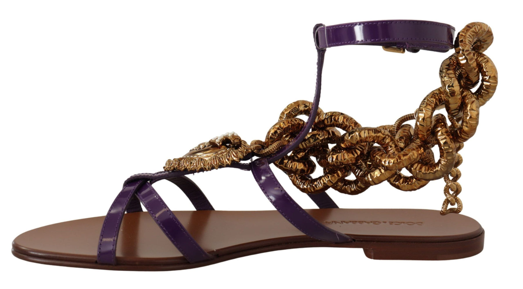 Dolce & Gabbana Purple Leather Devotion Flats Sandals Shoes | Regal Royce