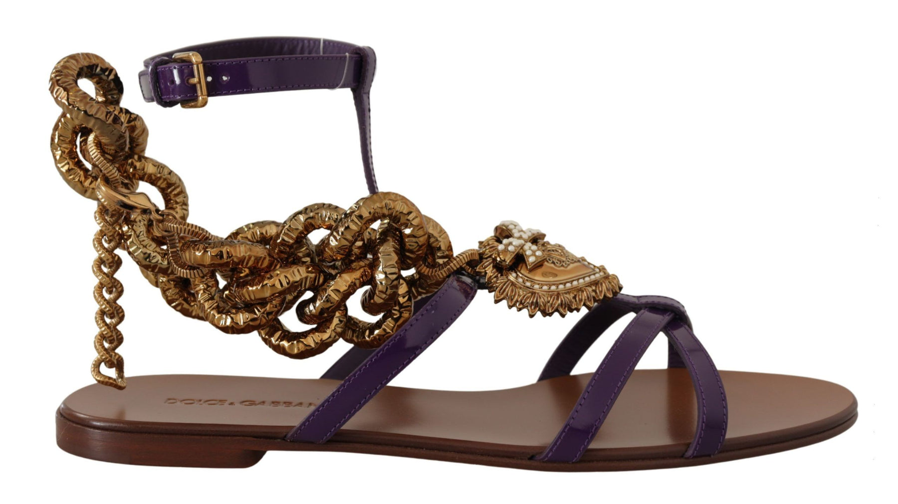Dolce & Gabbana Purple Leather Devotion Flats Sandals Shoes | Regal Royce