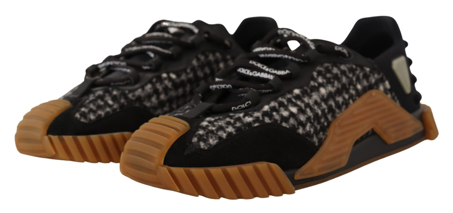 Dolce & Gabbana Black White Fabric Lace Up NS1 Sneakers | Regal Royce