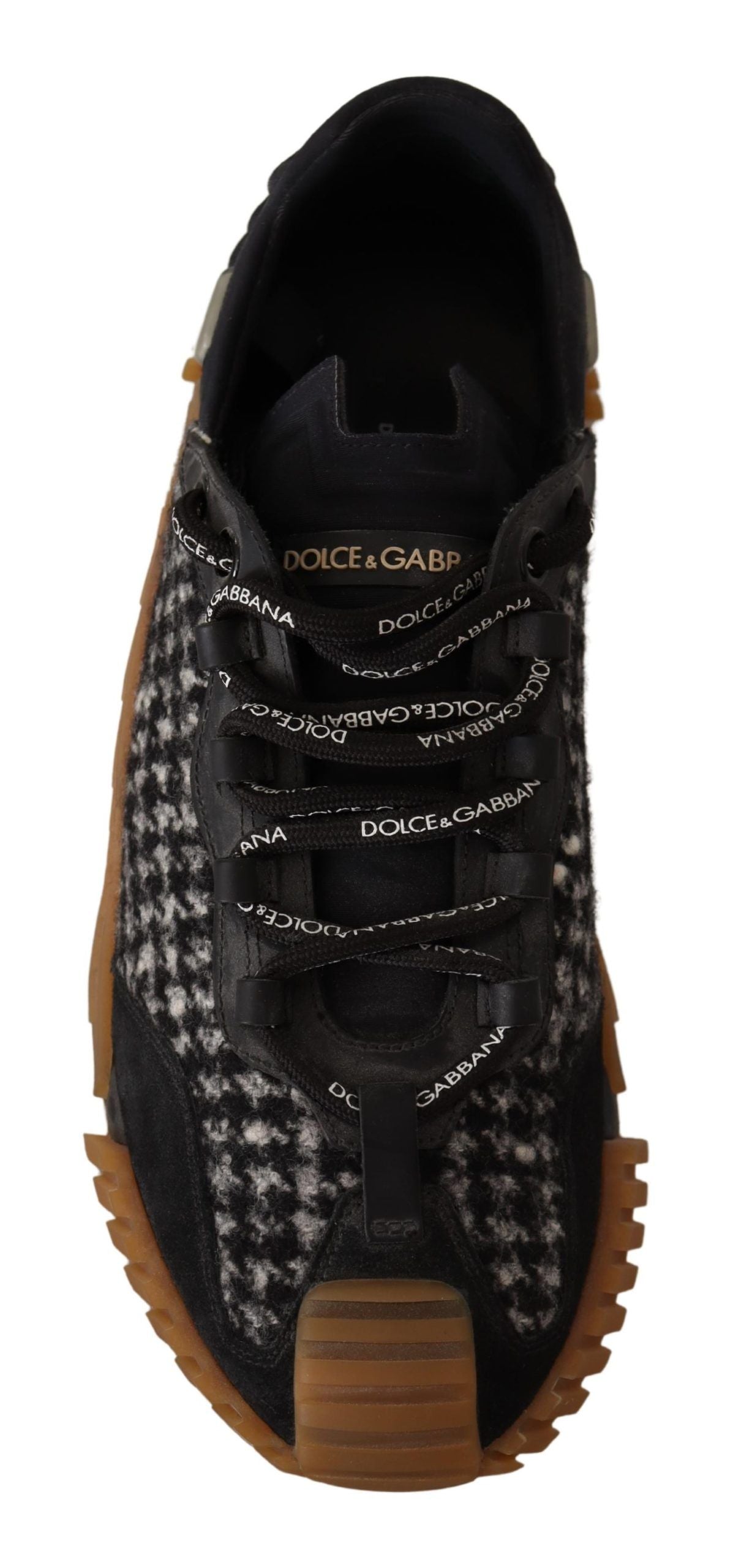 Dolce & Gabbana Black White Fabric Lace Up NS1 Sneakers | Regal Royce