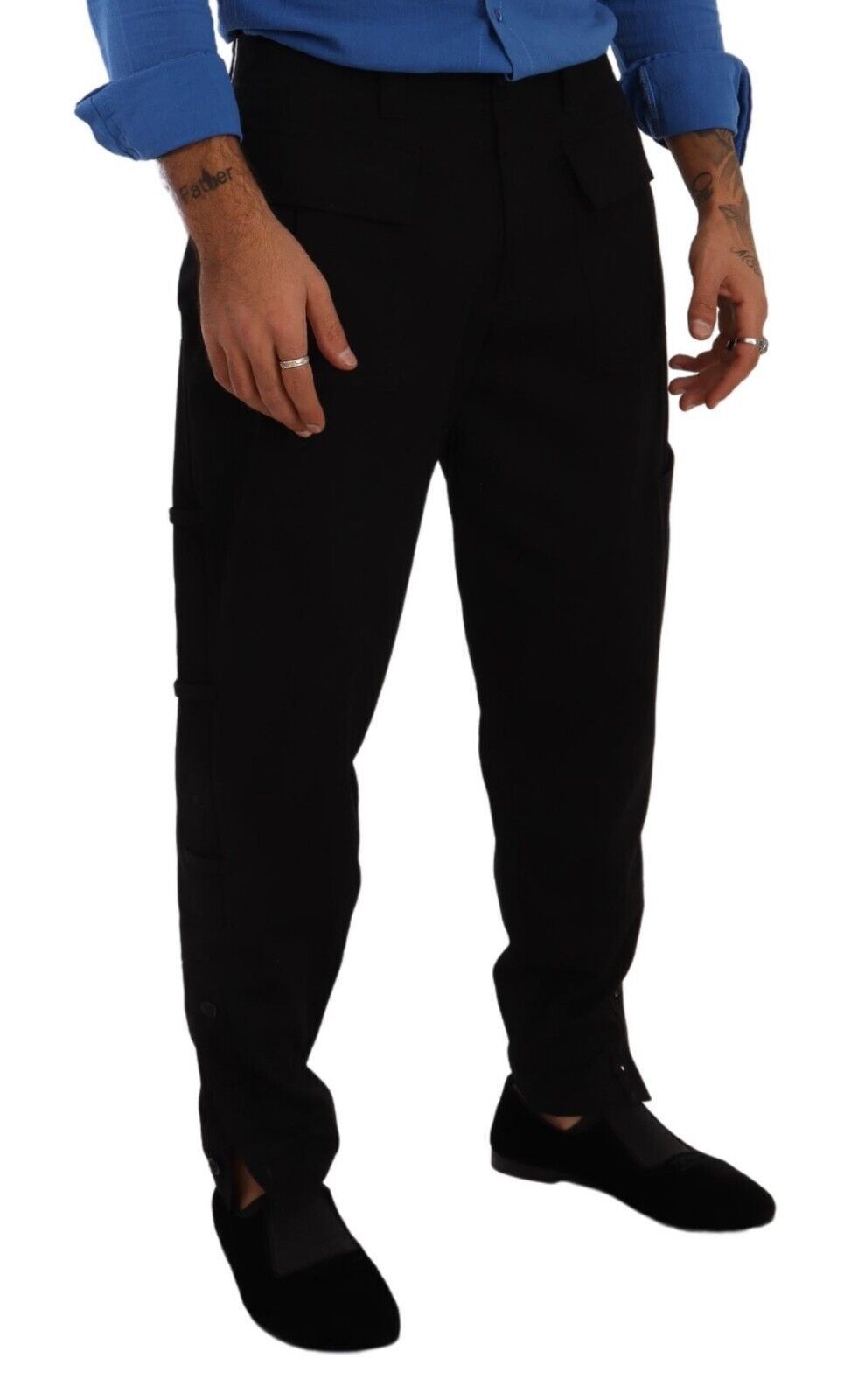 Dolce & Gabbana Black Cotton Stretch Tapered Cargo Pants | Regal Royce