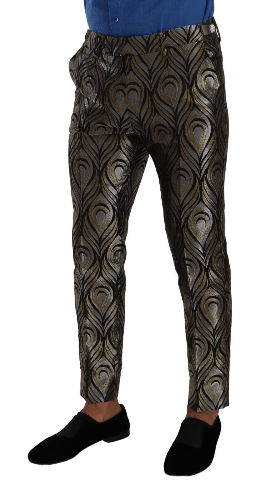 Dolce & Gabbana Silver Gold Jacquard Men Trouser Dress Pants | Regal Royce