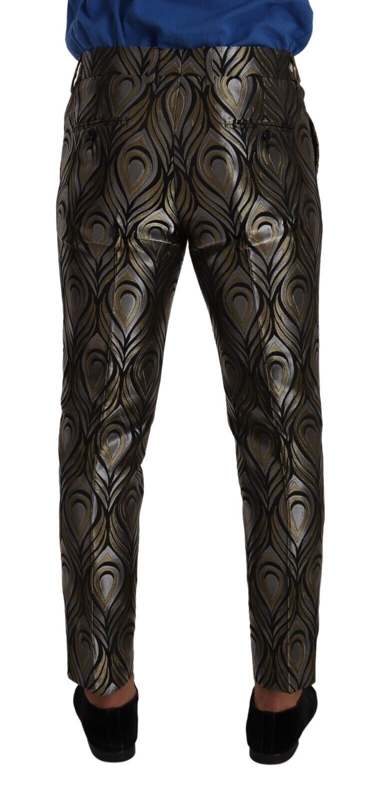Dolce & Gabbana Silver Gold Jacquard Men Trouser Dress Pants | Regal Royce