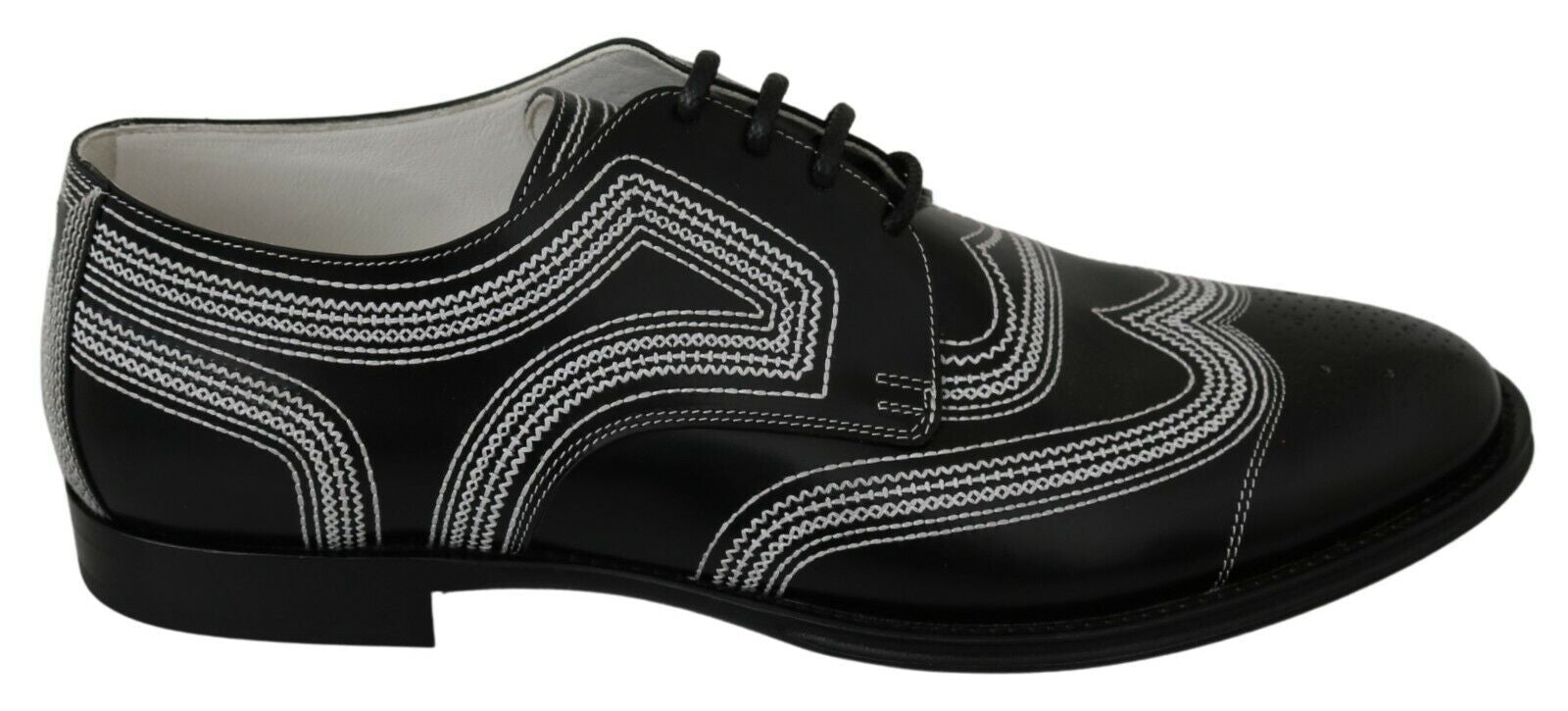 Dolce & Gabbana Black Leather Derby Formal White Lace Shoes | Regal Royce
