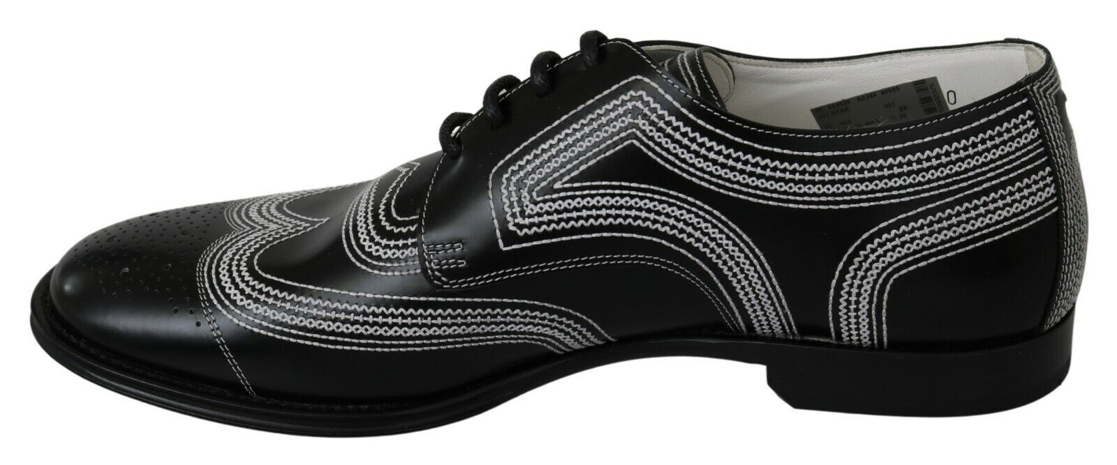 Dolce & Gabbana Black Leather Derby Formal White Lace Shoes | Regal Royce