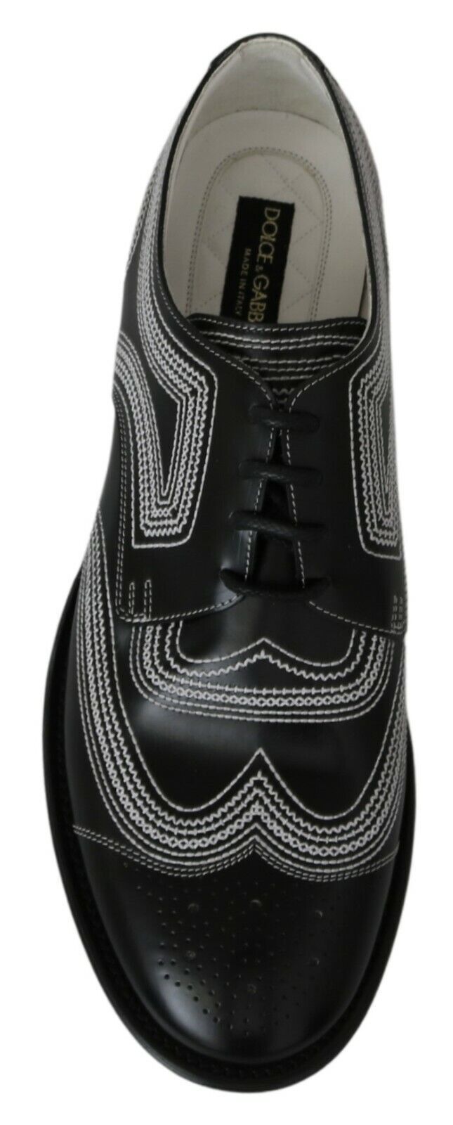 Dolce & Gabbana Black Leather Derby Formal White Lace Shoes | Regal Royce