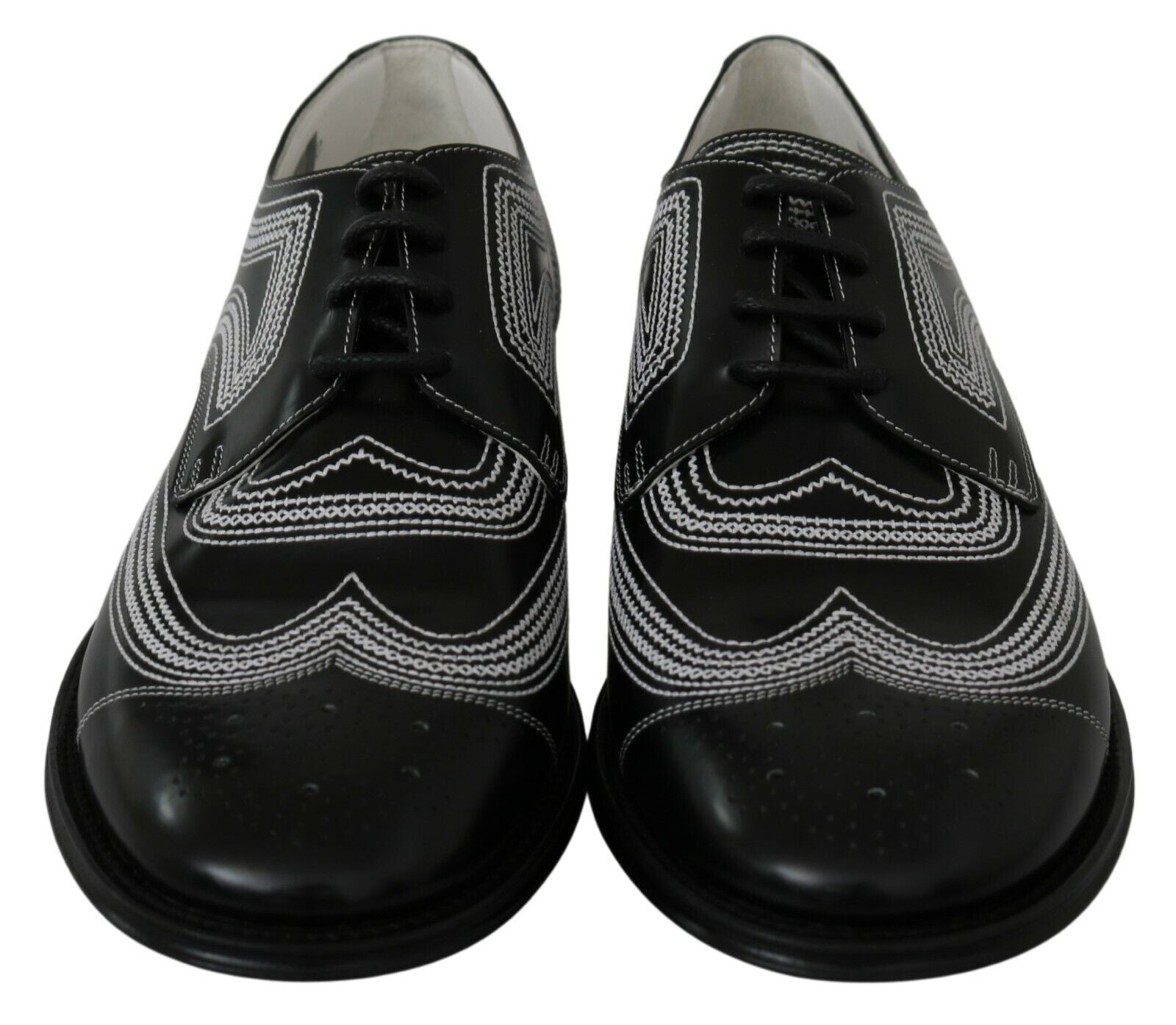 Dolce & Gabbana Black Leather Derby Formal White Lace Shoes | Regal Royce