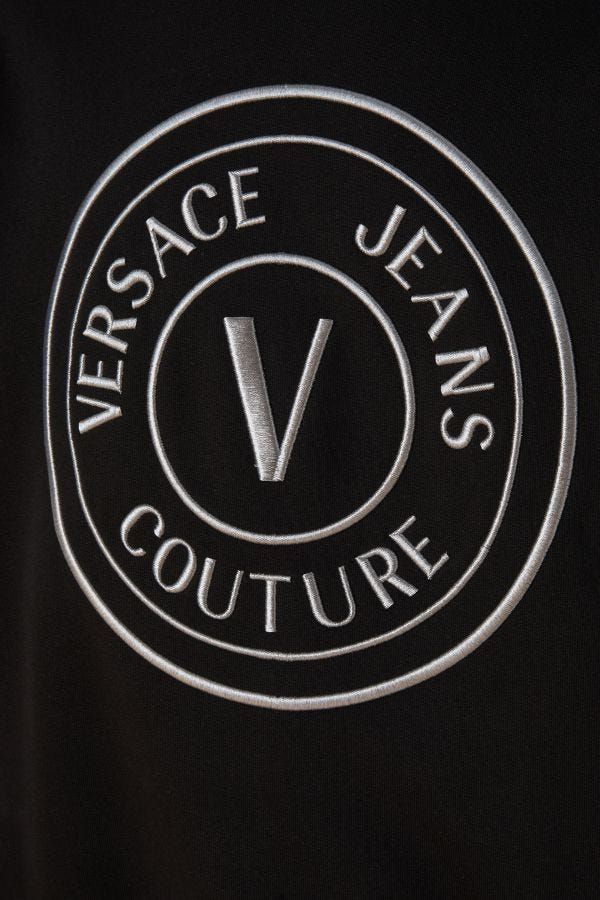 Versace Jeans Black Cotton Logo Details Hooded Sweatshirt | Regal Royce