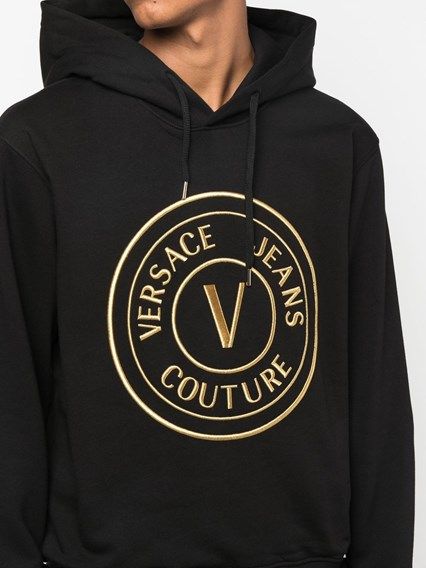 Versace Jeans Black Cotton Logo Details Hooded Sweatshirt | Regal Royce