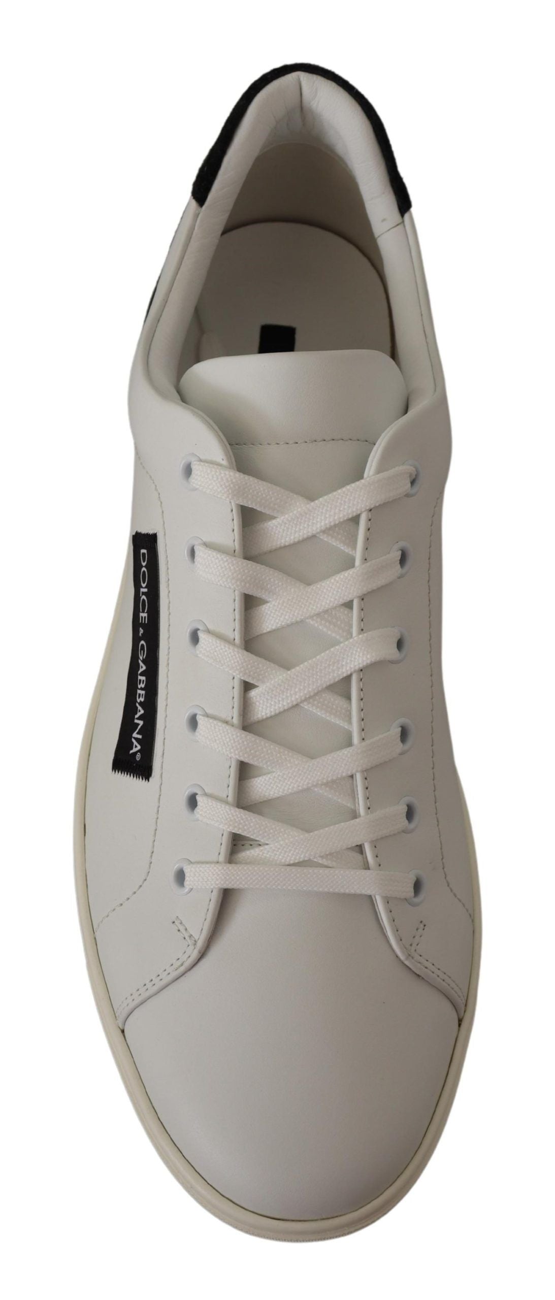 Dolce & Gabbana White Black Leather Low Shoes Sneakers | Regal Royce