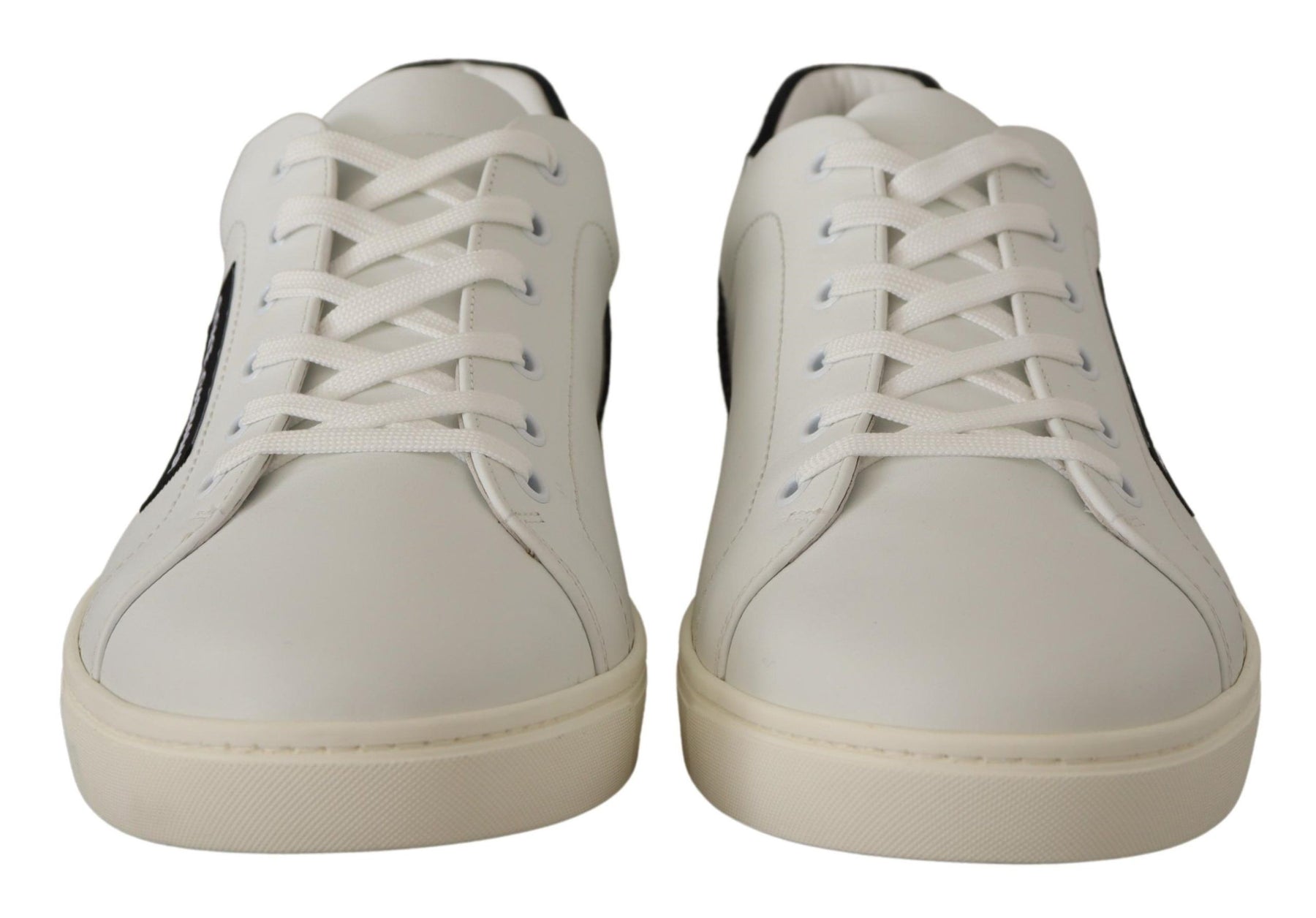 Dolce & Gabbana White Black Leather Low Shoes Sneakers | Regal Royce