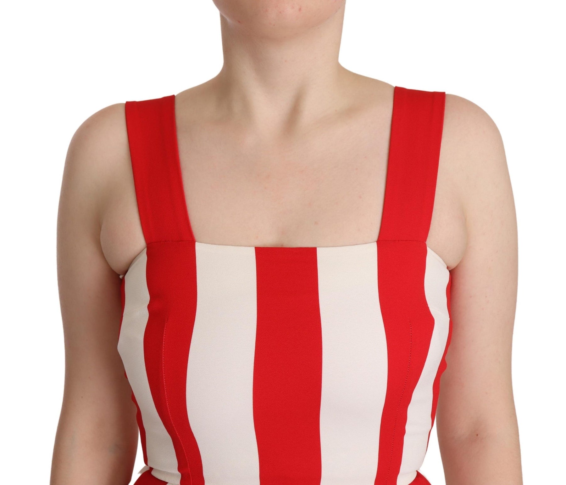 Dolce & Gabbana White Red Stretch Shift A-line Gown Dress | Regal Royce