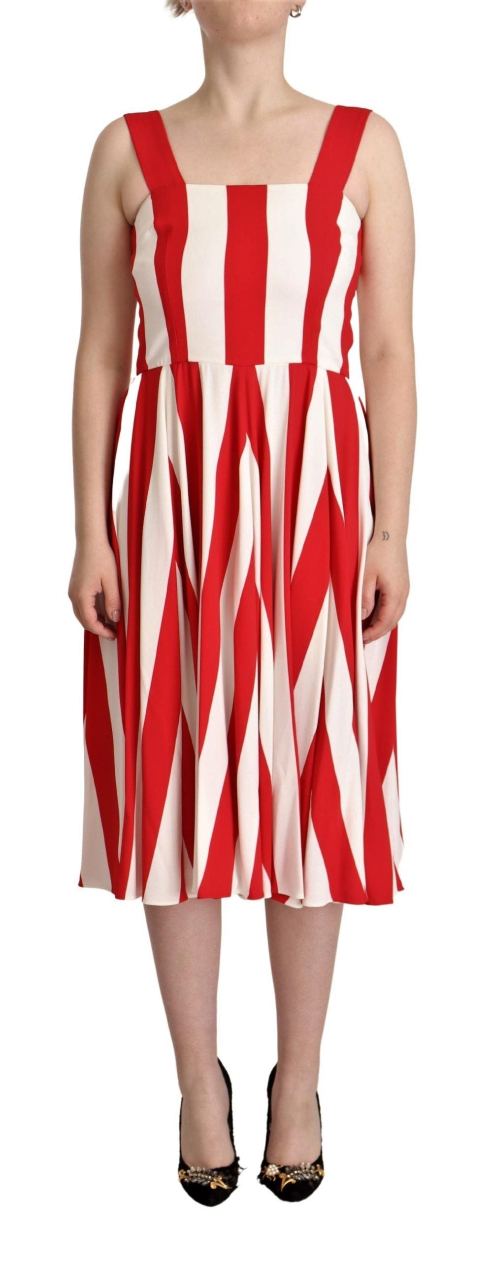 Dolce & Gabbana White Red Stretch Shift A-line Gown Dress | Regal Royce