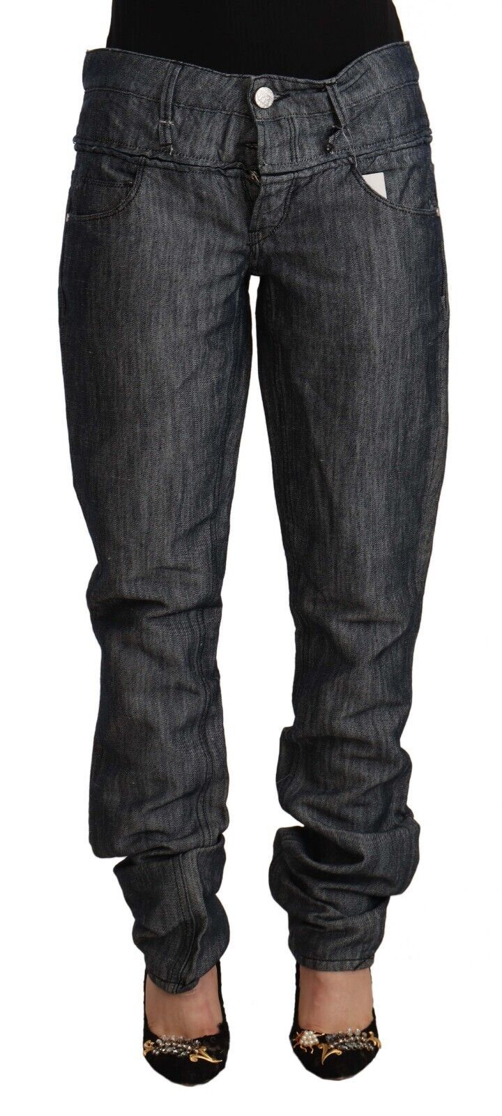 Acht Dark Gray Ramie Mid Wide Waist Straight Denim Jeans | Regal Royce