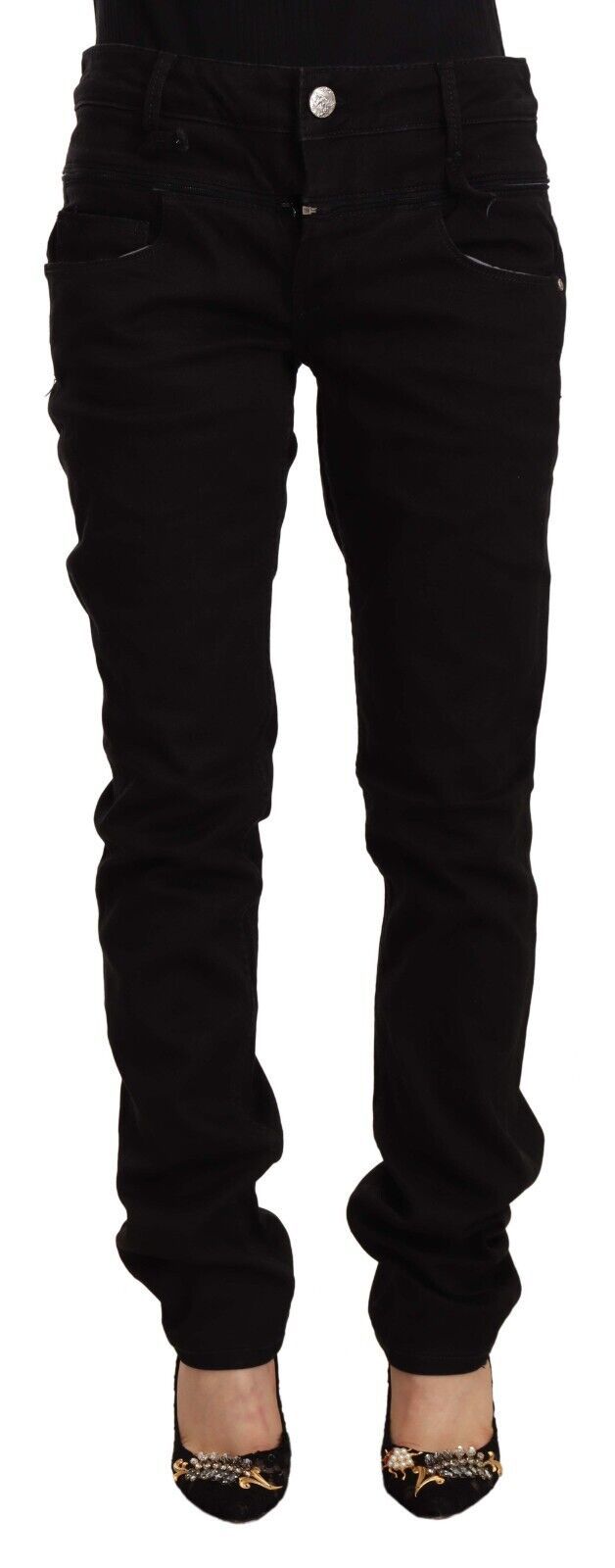 Acht Black Low Waist Cotton Stretch Denim Skinny Jeans | Regal Royce