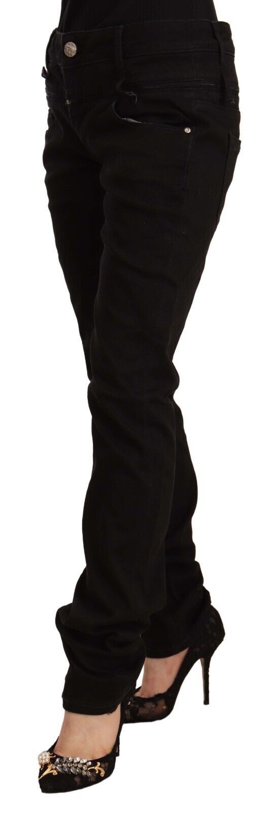 Acht Black Low Waist Cotton Stretch Denim Skinny Jeans | Regal Royce