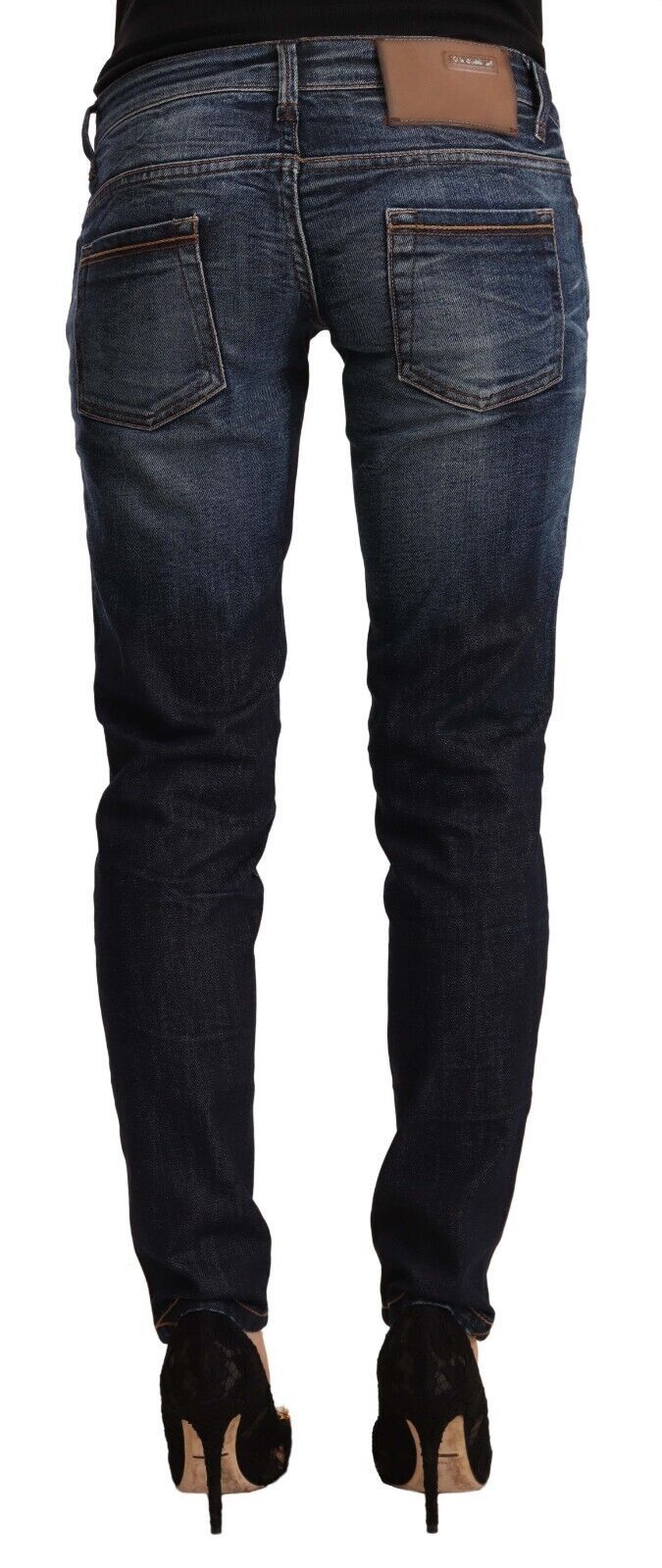 Acht Blue Washed Cotton Low Waist Skinny Denim Jeans | Regal Royce