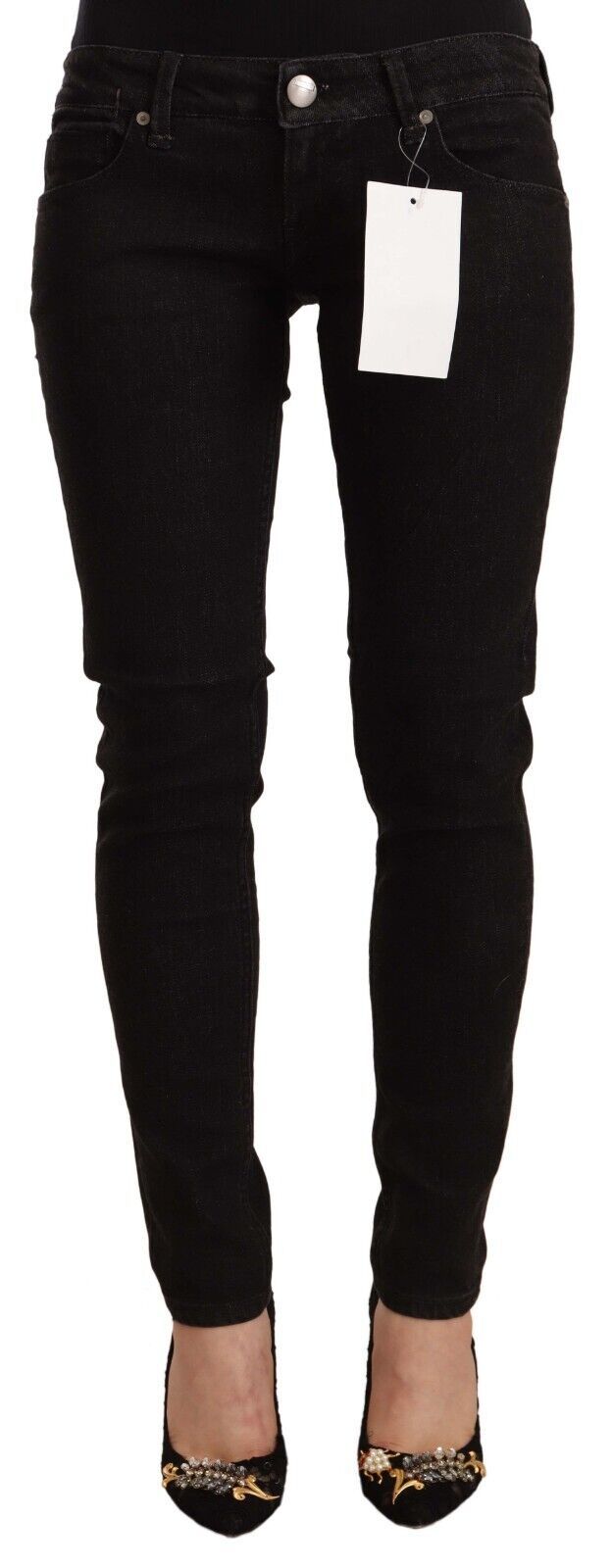 Acht Black Cotton Low Waist Skinny Denim Jeans | Regal Royce