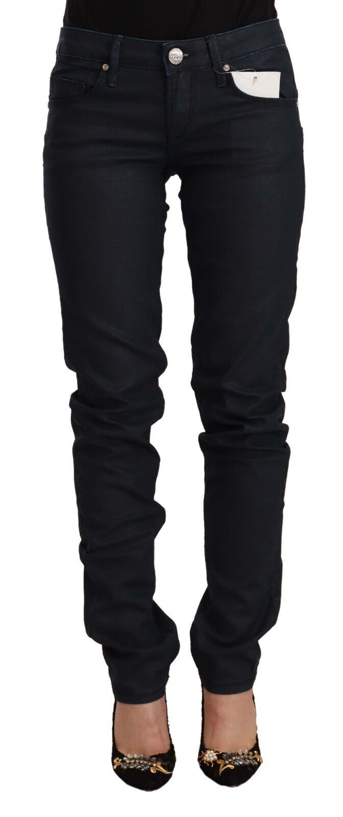 Acht Black Cotton Low Waist Slim Fit Denim Jeans | Regal Royce