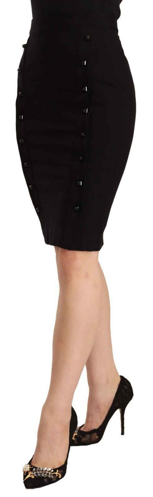 GF Ferre Black High Waist Viscose Knee Length Pencil Cut Skirt | Regal Royce