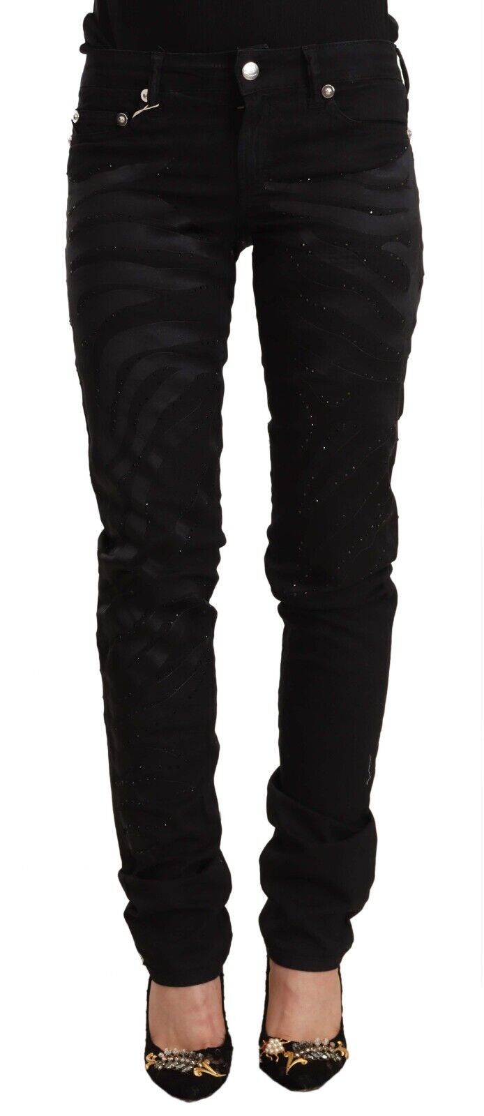 Just Cavalli Black Mid Waist Embellished Skinny Jeans | Regal Royce