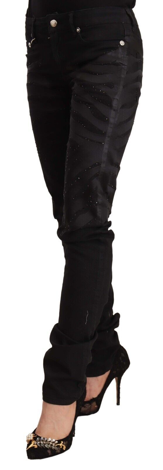Just Cavalli Black Mid Waist Embellished Skinny Jeans | Regal Royce