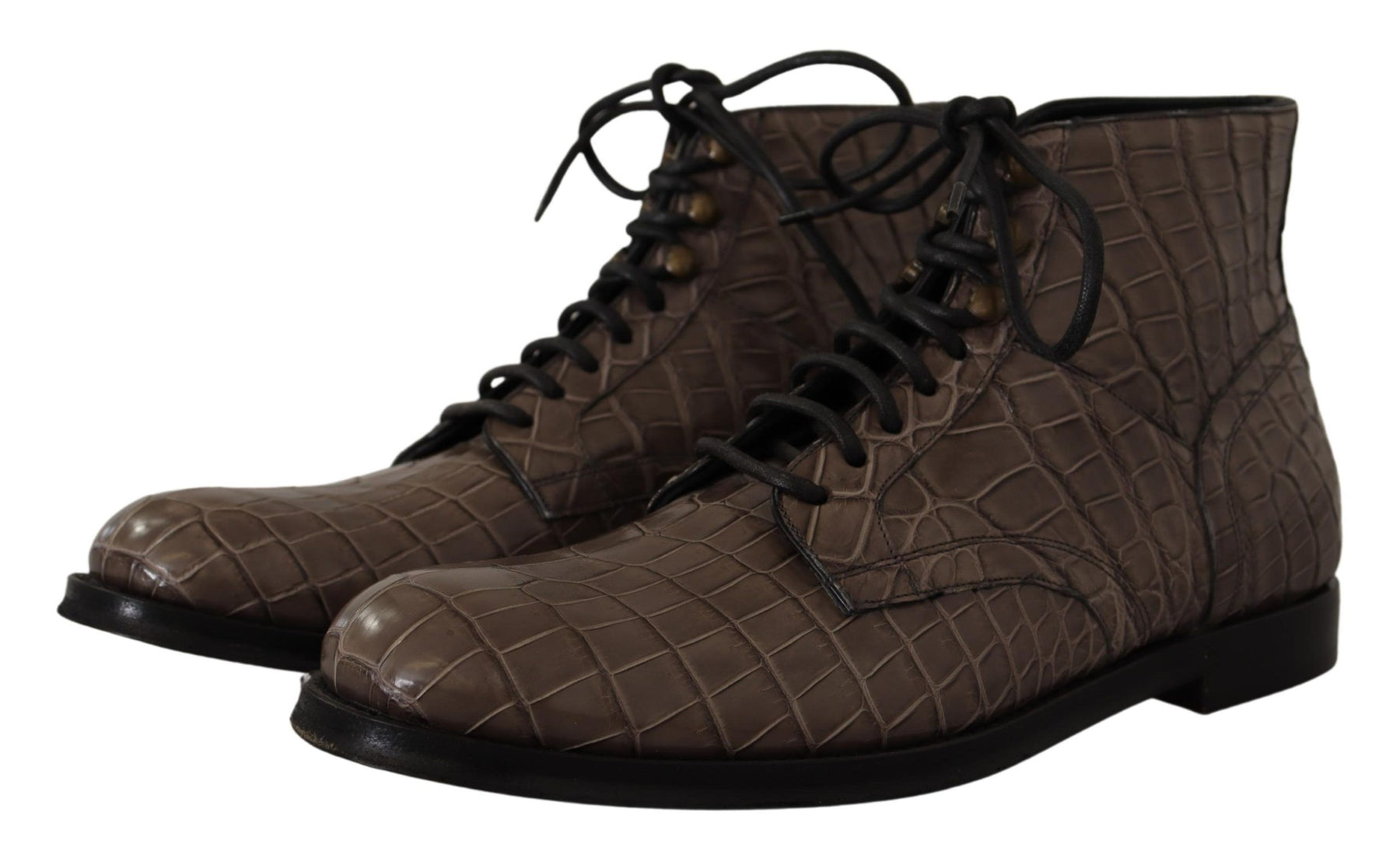 Dolce & Gabbana Gray Crocodile Leather Derby Boots | Regal Royce