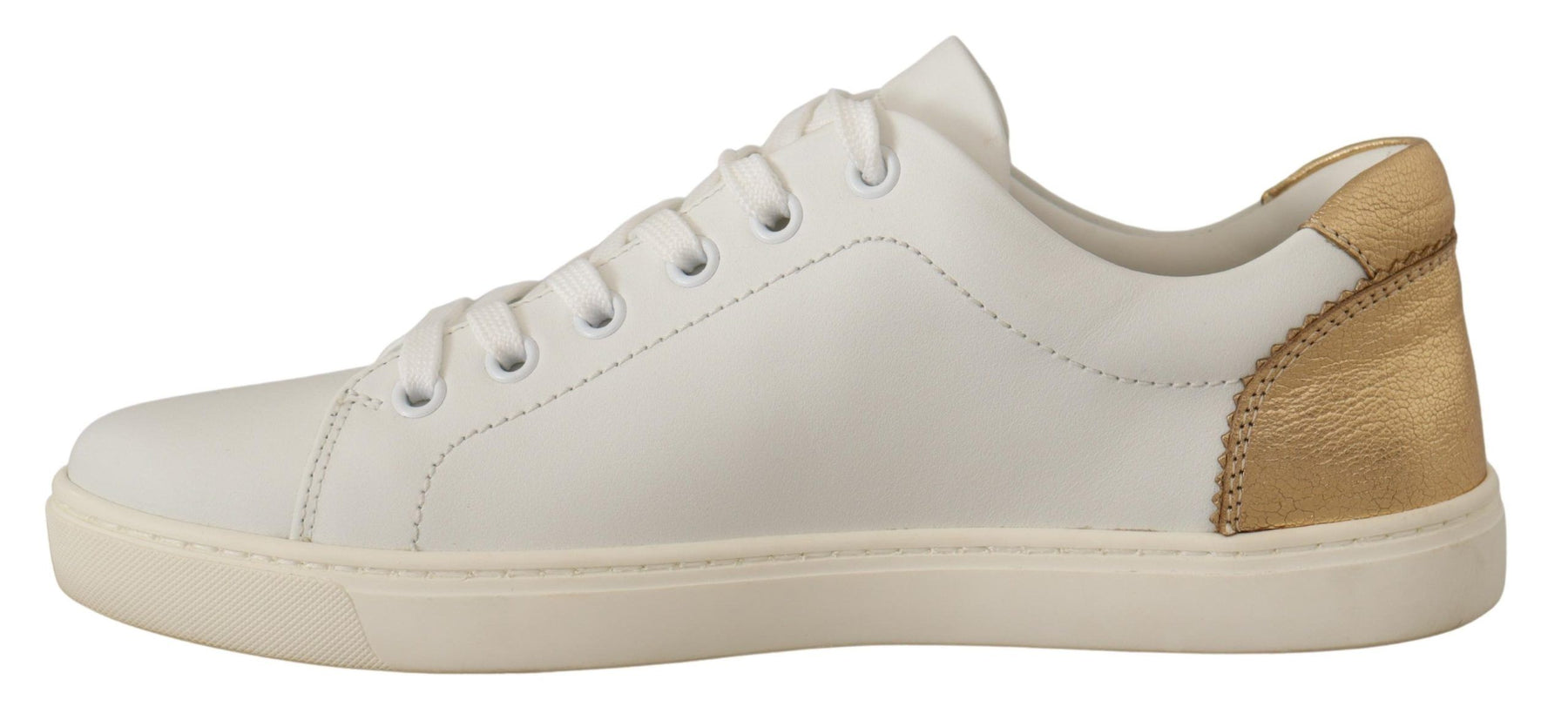 Dolce & Gabbana White Gold Leather Low Top Sneakers | Regal Royce
