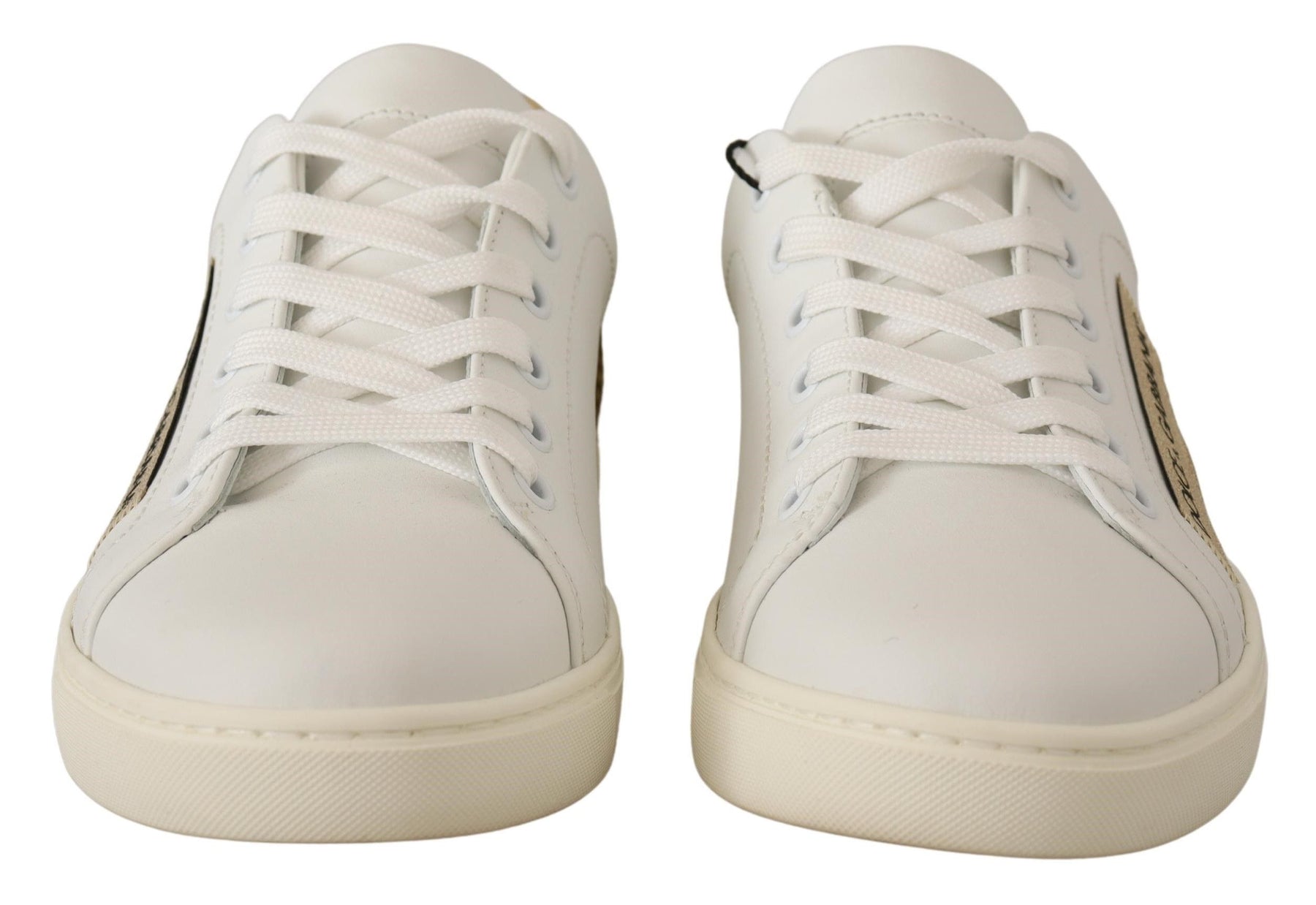 Dolce & Gabbana White Gold Leather Low Top Sneakers | Regal Royce