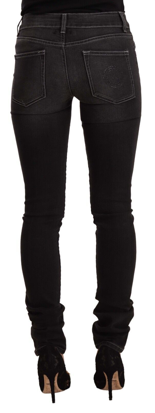 GF Ferre Black Washed Mid Waist Cotton Denim Skinny Jeans | Regal Royce