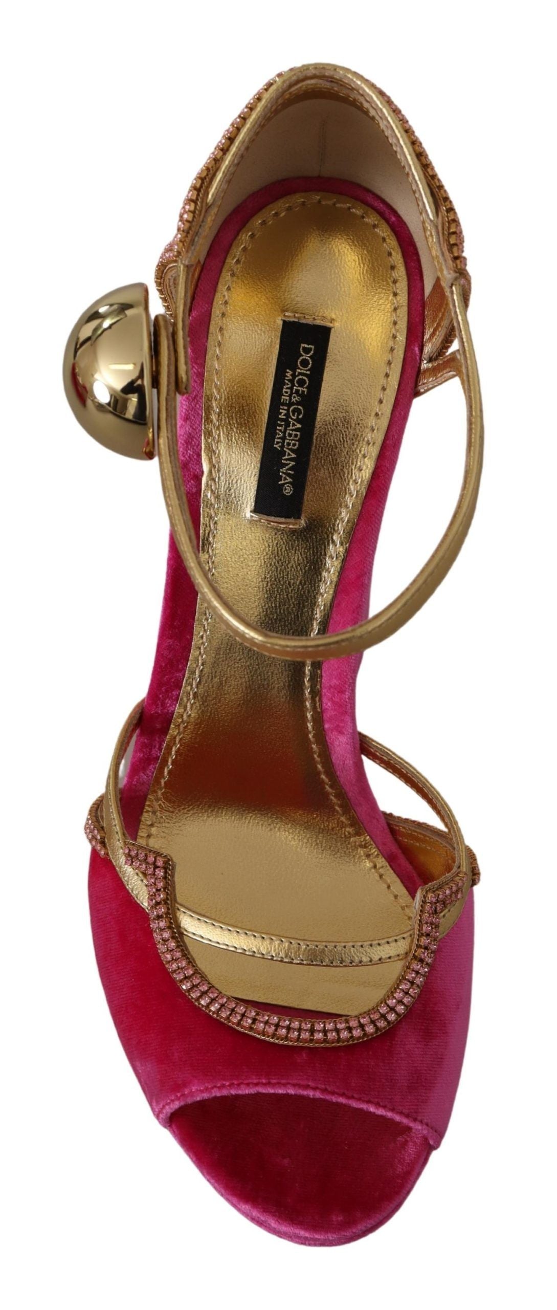 Dolce & Gabbana Pink Velvet Crystal Ankle Strap Sandals Shoes | Regal Royce