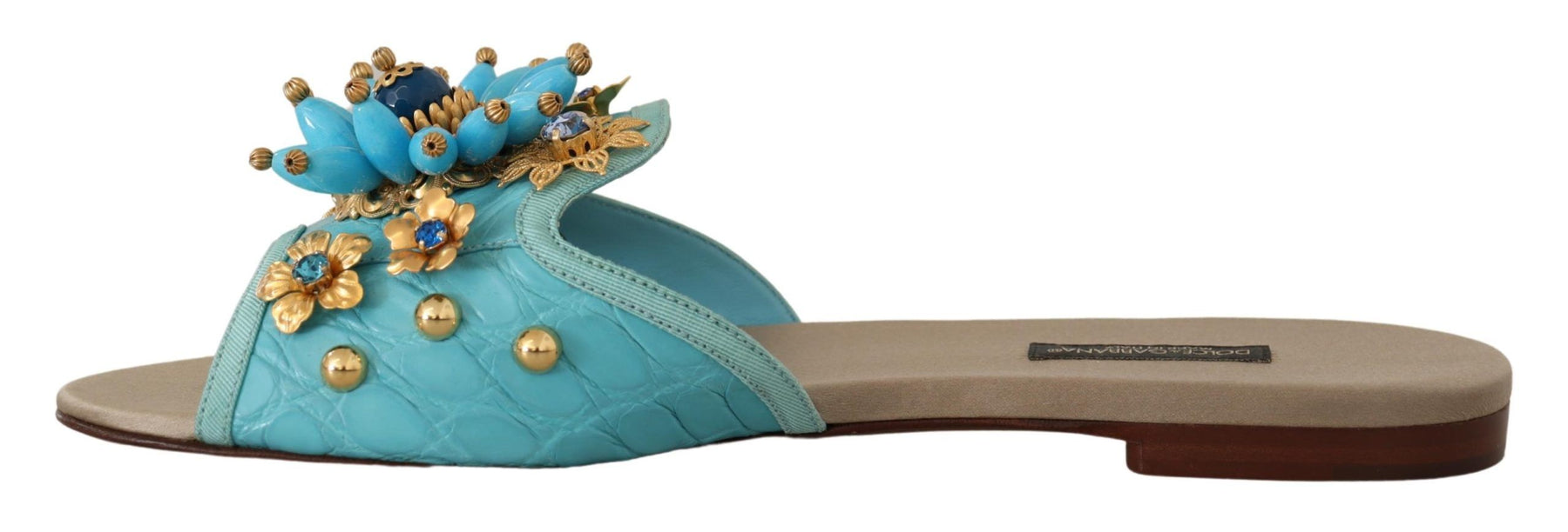 Dolce & Gabbana Blue Crystal Exotic Leather Blue Crystal Sandals | Regal Royce