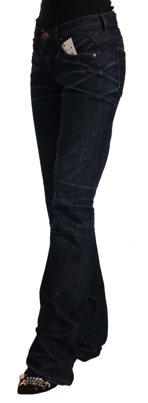 Ermanno Scervino Dark Blue Mid Waist Cotton Denim Straight Jeans | Regal Royce