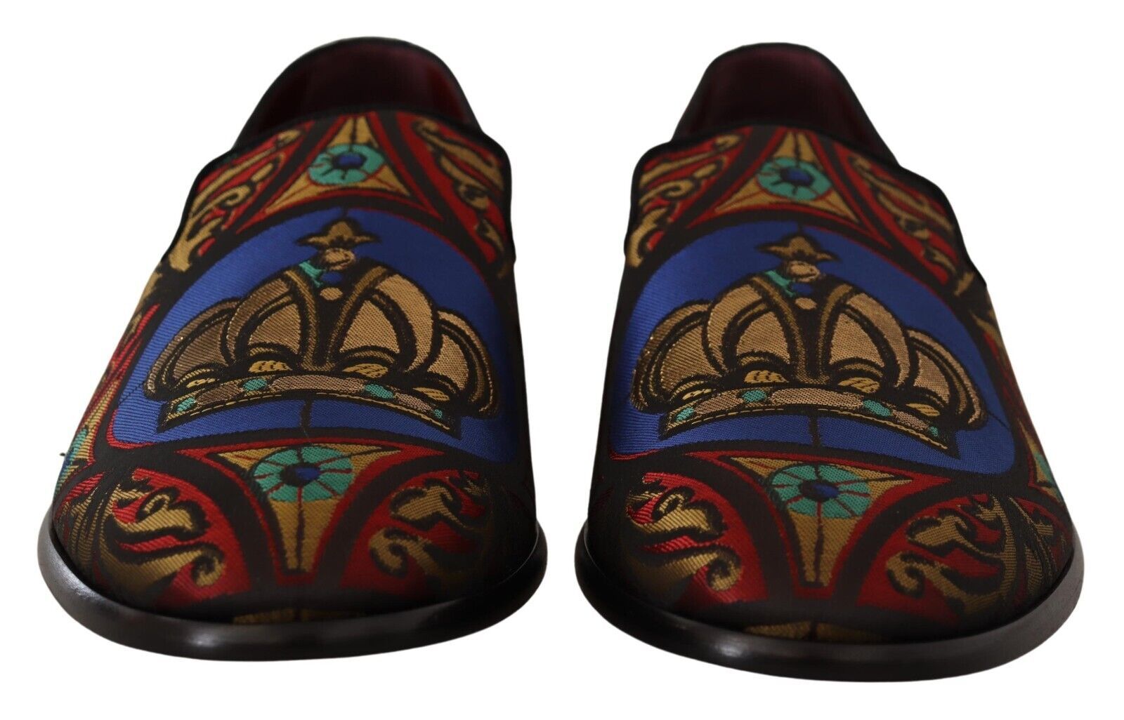 Dolce & Gabbana Multicolor Jacquard Crown Slippers Loafers Shoes | Regal Royce