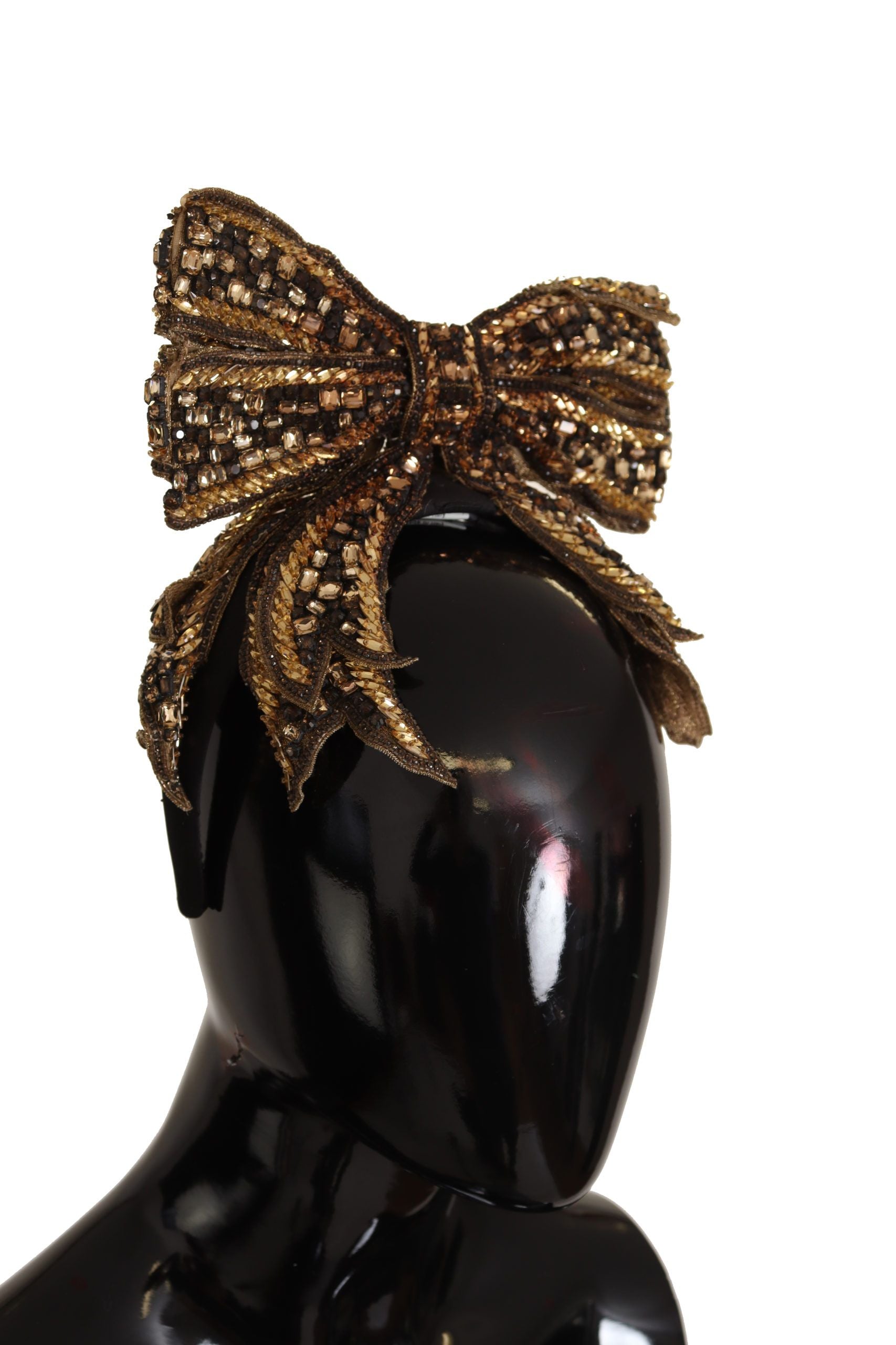 Dolce & Gabbana Gold Crystal Beaded Sequined Silk Bow Headband Diadem | Regal Royce