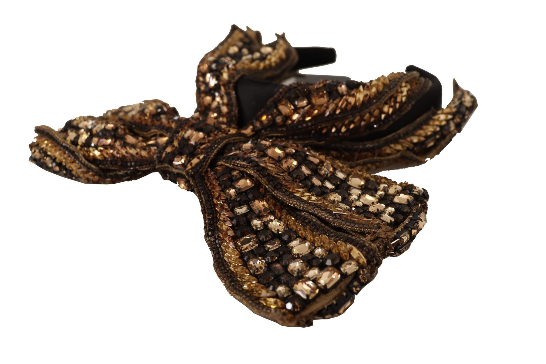 Dolce & Gabbana Gold Crystal Beaded Sequined Silk Bow Headband Diadem | Regal Royce