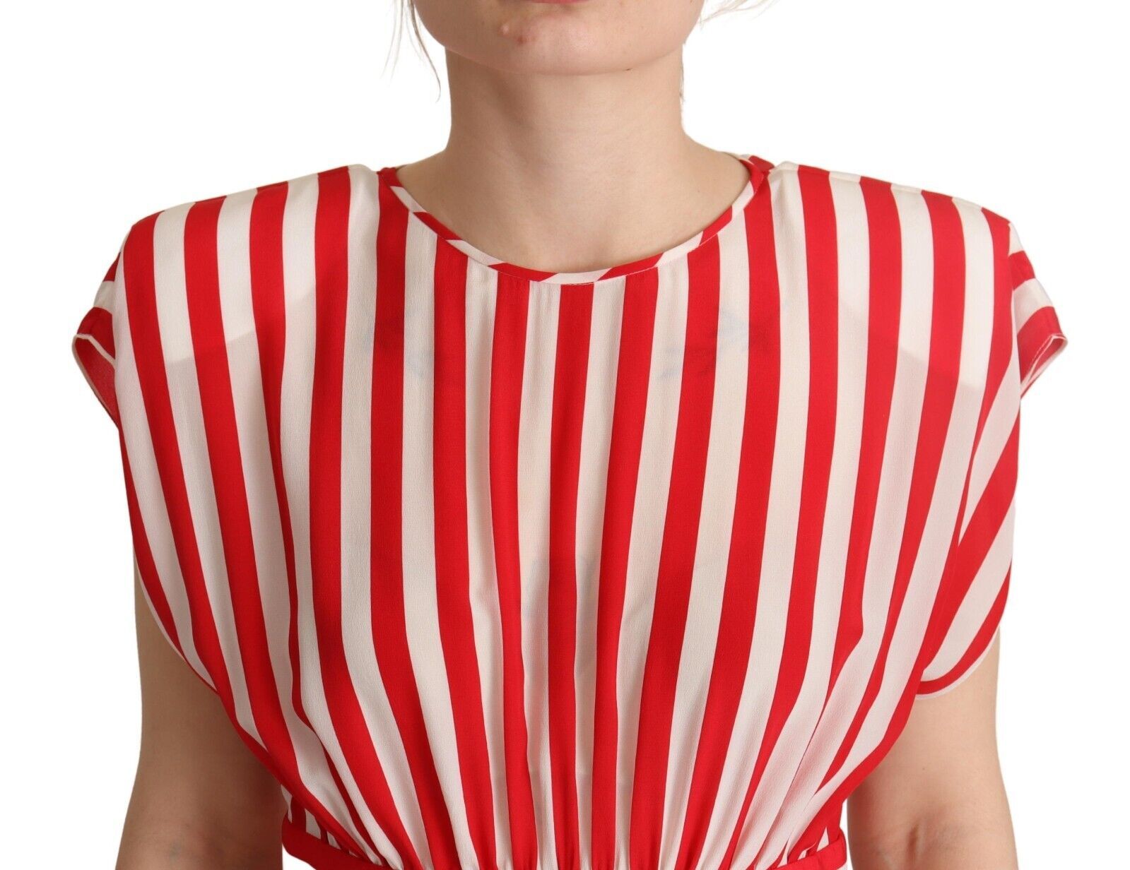 Dolce & Gabbana Red White Stripes Silk Mini A-line Dress | Regal Royce