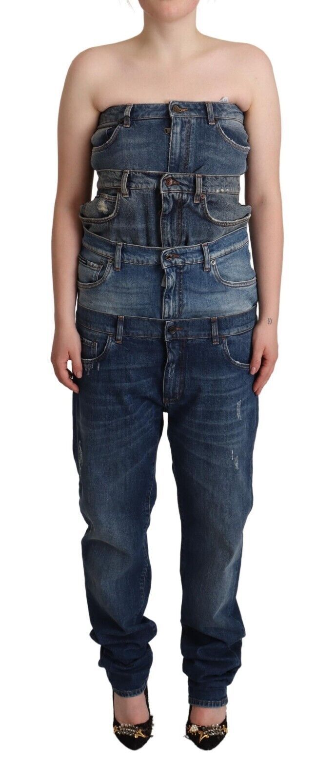 Dolce & Gabbana Dark Blue Cotton Strapless Denim Jumpsuit Dress | Regal Royce
