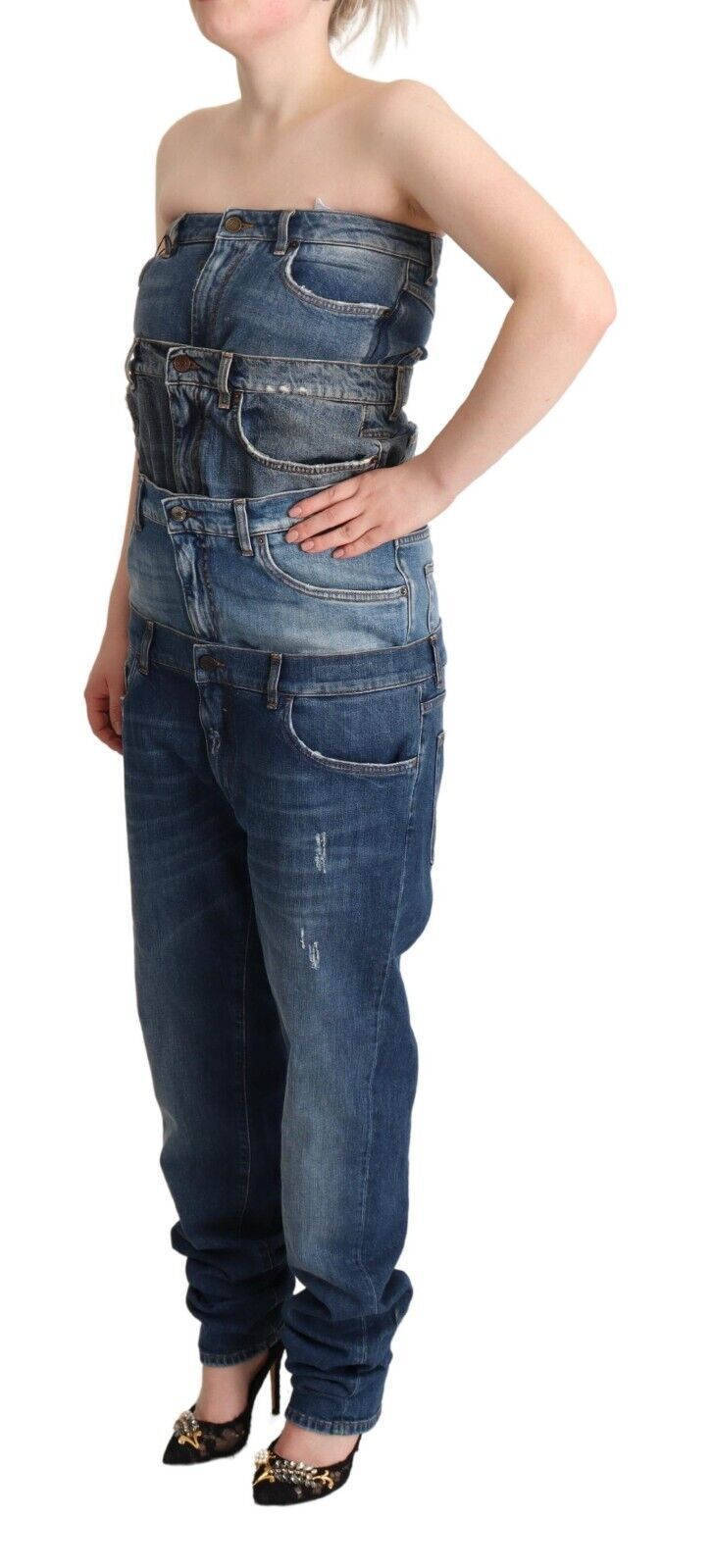 Dolce & Gabbana Dark Blue Cotton Strapless Denim Jumpsuit Dress | Regal Royce