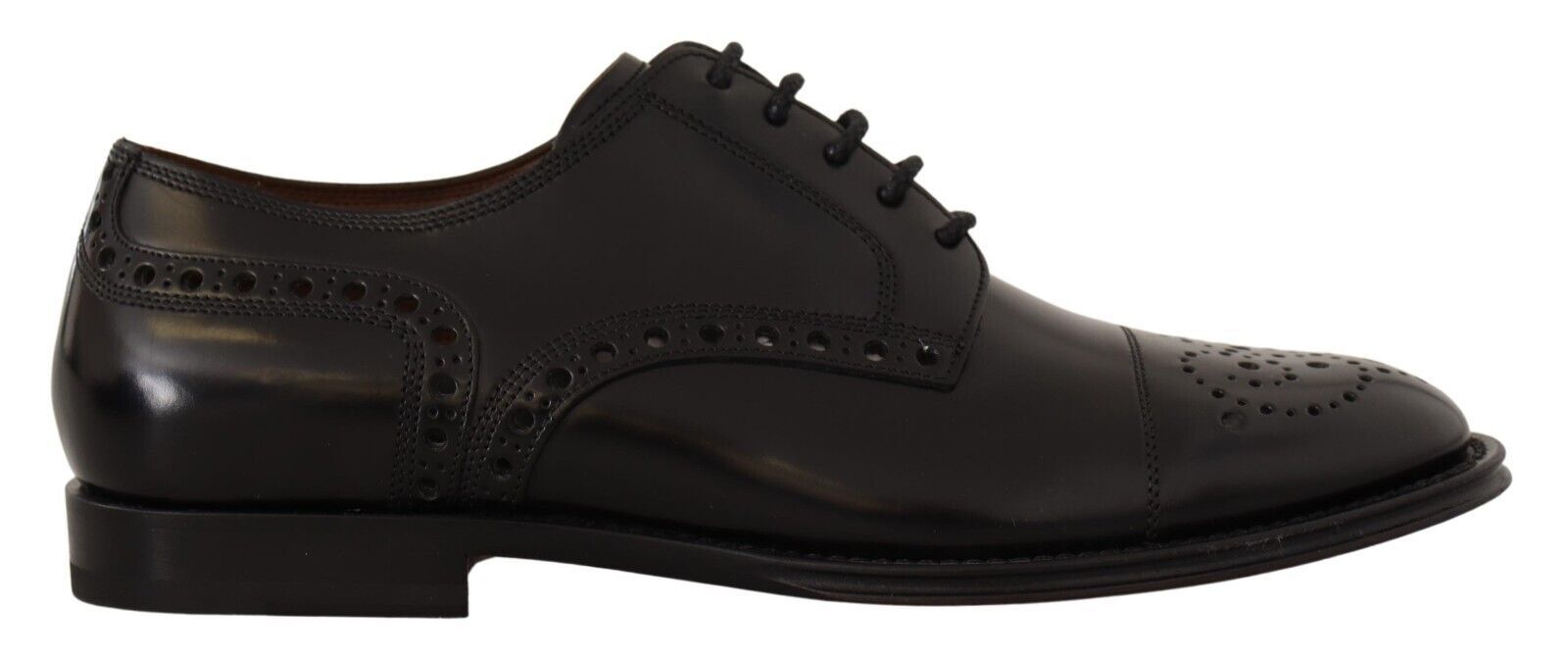 Dolce & Gabbana Black Leather Wingtip Mens Formal Derby Shoes | Regal Royce