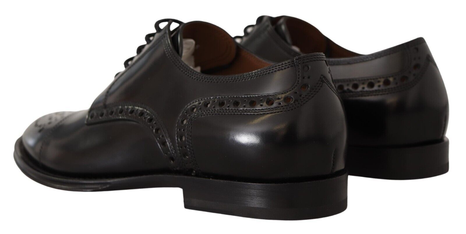 Dolce & Gabbana Black Leather Wingtip Mens Formal Derby Shoes | Regal Royce