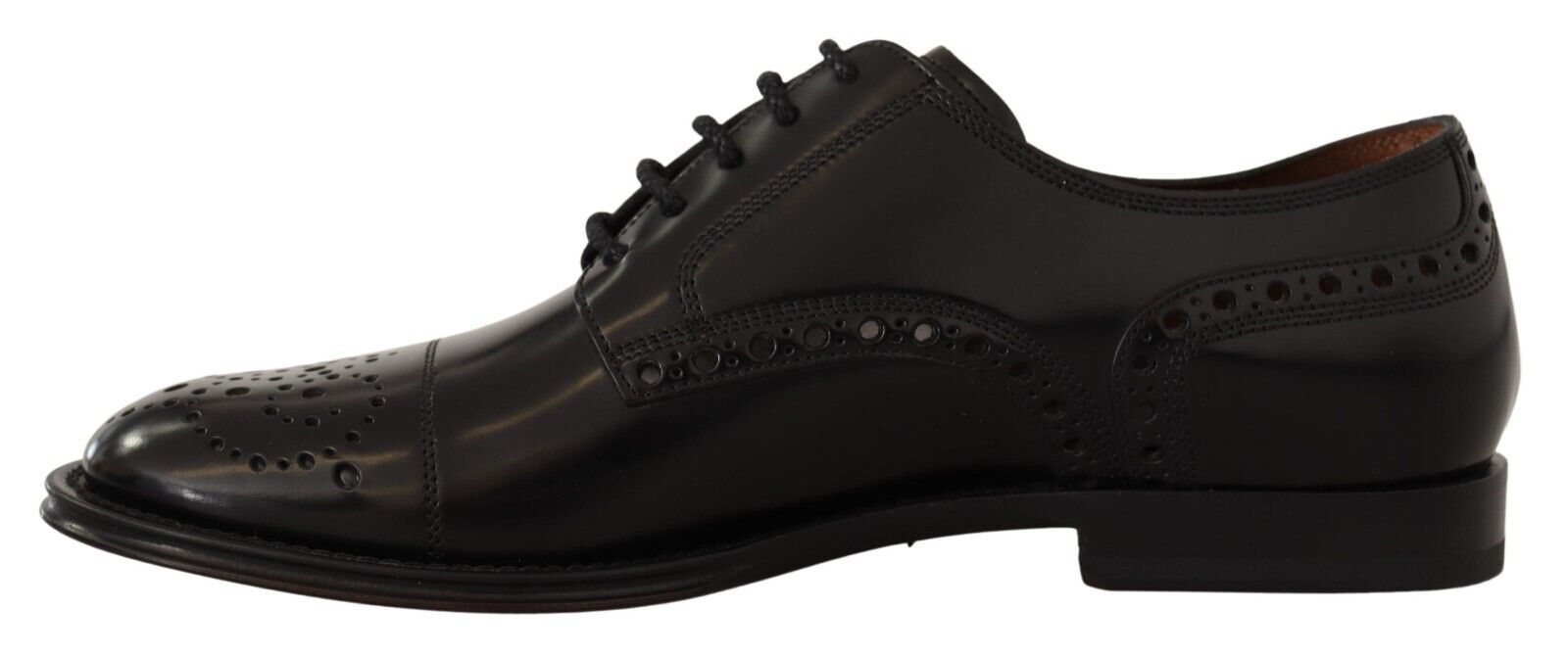 Dolce & Gabbana Black Leather Wingtip Mens Formal Derby Shoes | Regal Royce