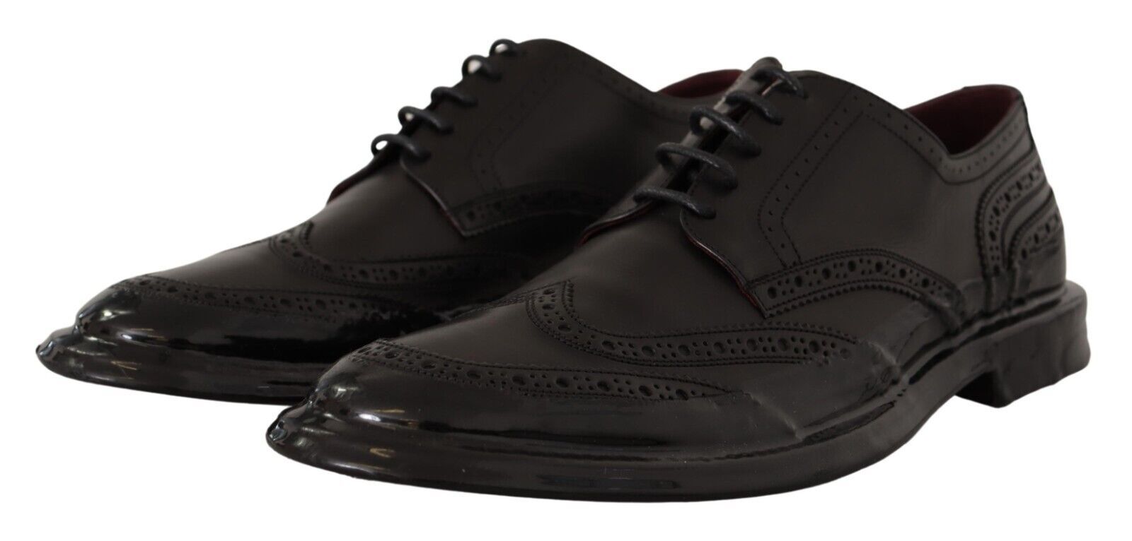 Dolce & Gabbana Black Leather Oxford Wingtip Formal Derby Shoes | Regal Royce