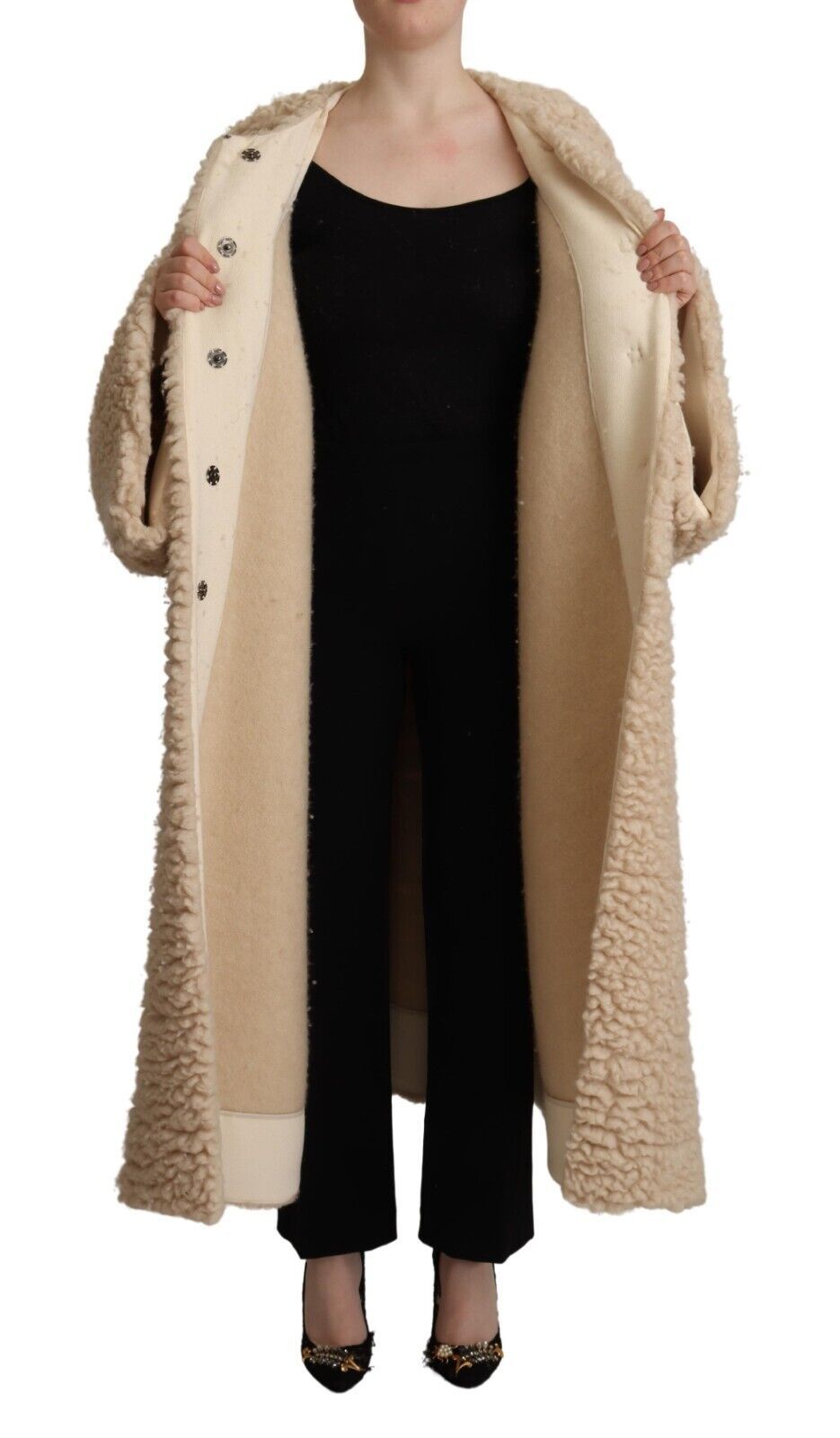 Dolce & Gabbana Beige Cashmere Wool Faux Fur Coat Jacket | Regal Royce