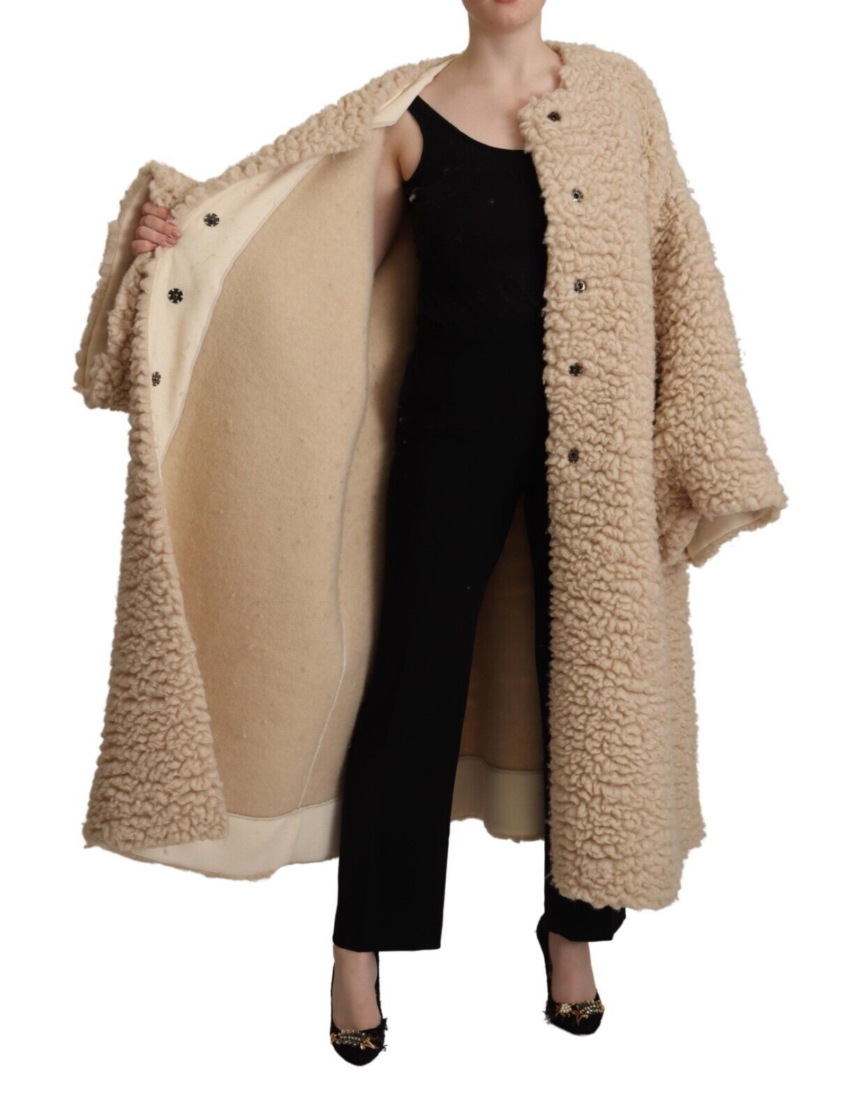 Dolce & Gabbana Beige Cashmere Wool Faux Fur Coat Jacket | Regal Royce