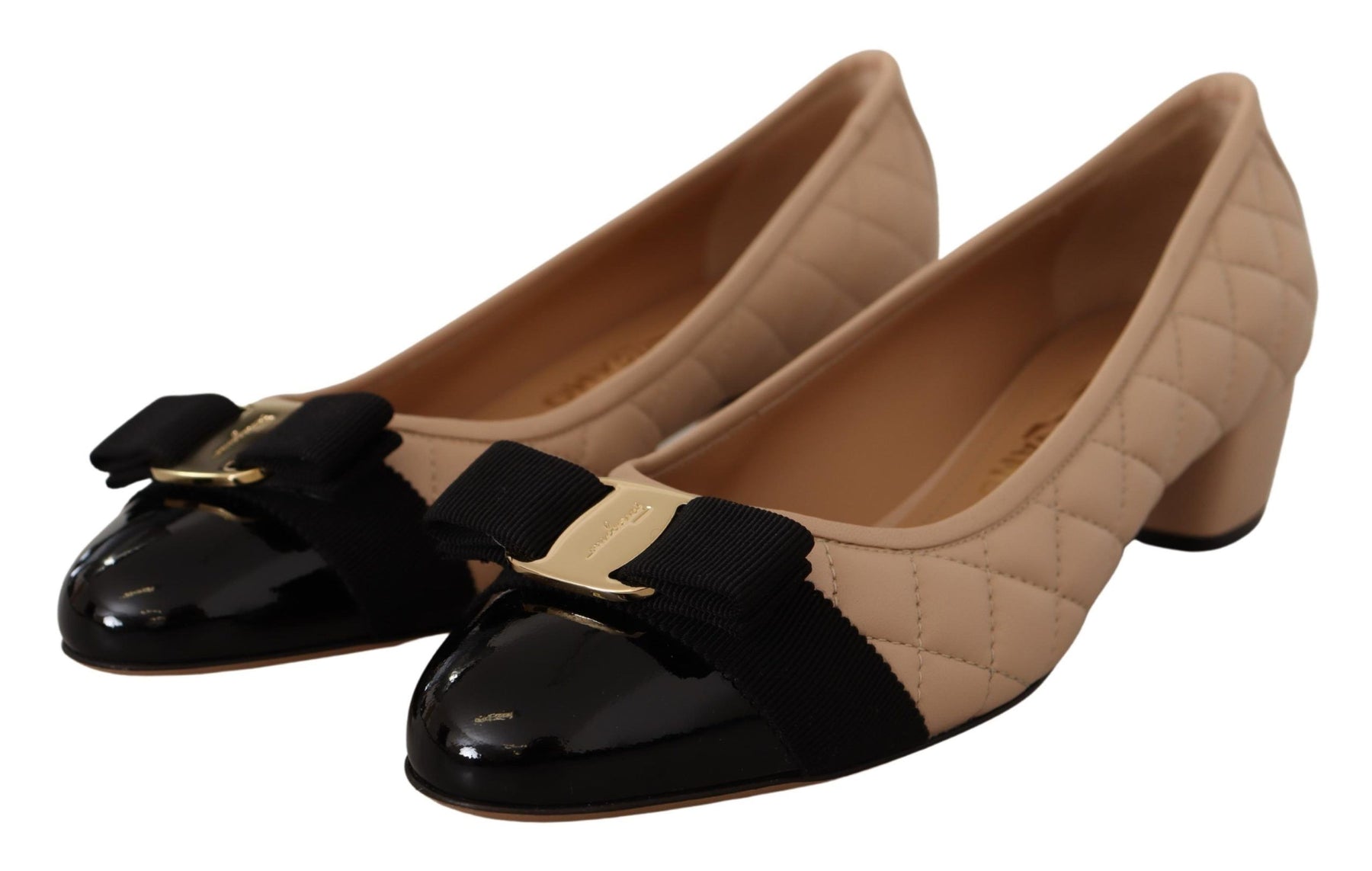 Salvatore Ferragamo Beige and Black Nappa Leather Pumps Shoes | Regal Royce