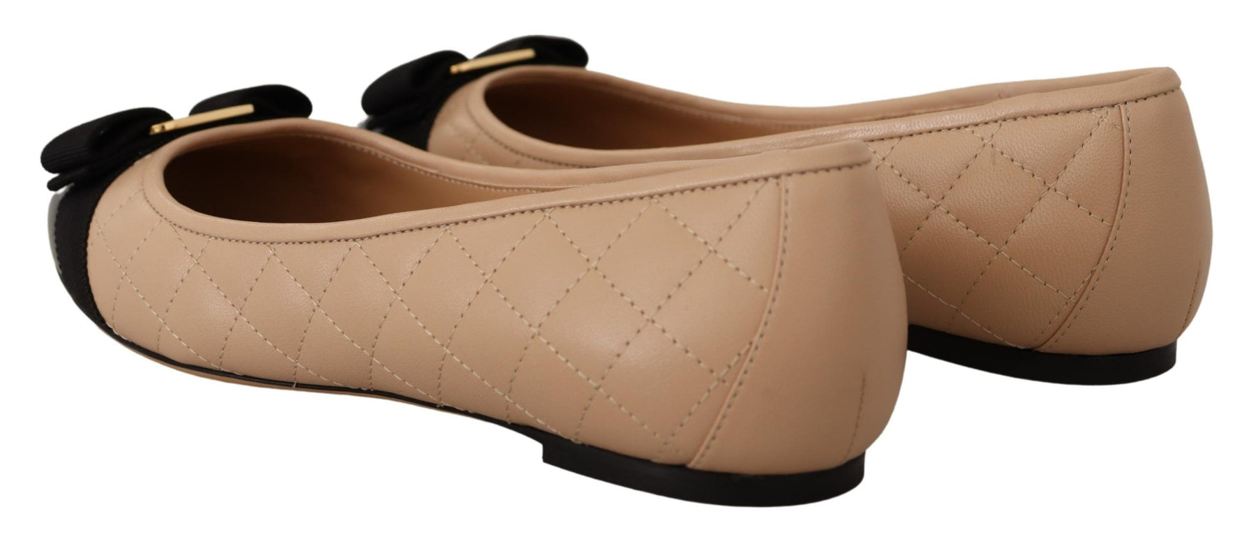 Salvatore Ferragamo Beige and Black Nappa Leather Ballet Flat Shoes | Regal Royce