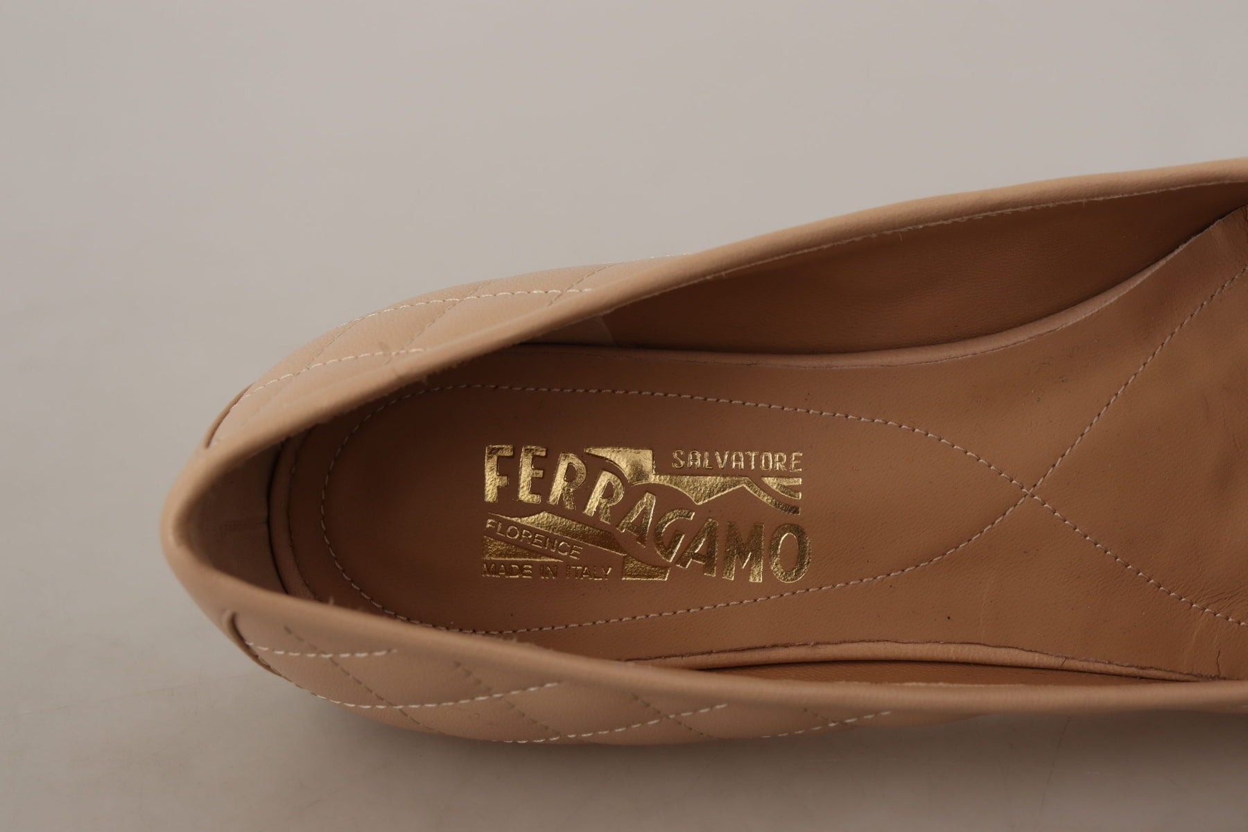 Salvatore Ferragamo Beige and Black Nappa Leather Ballet Flat Shoes | Regal Royce