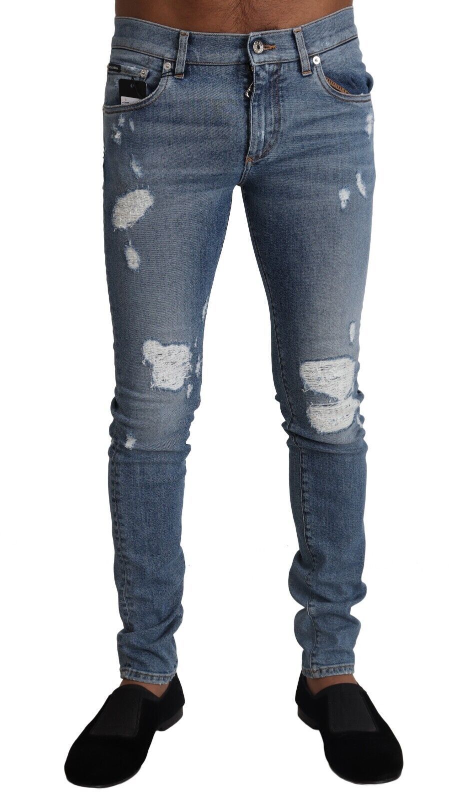 Dolce & Gabbana Light Blue Tattered Cotton Denim Skinny Jeans | Regal Royce